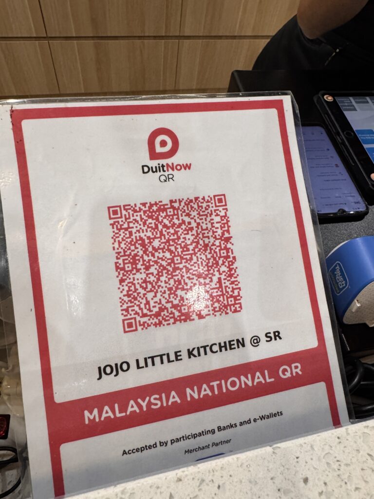 DuitNow QR code displayed at Jojo Little Kitchen for cashless payment