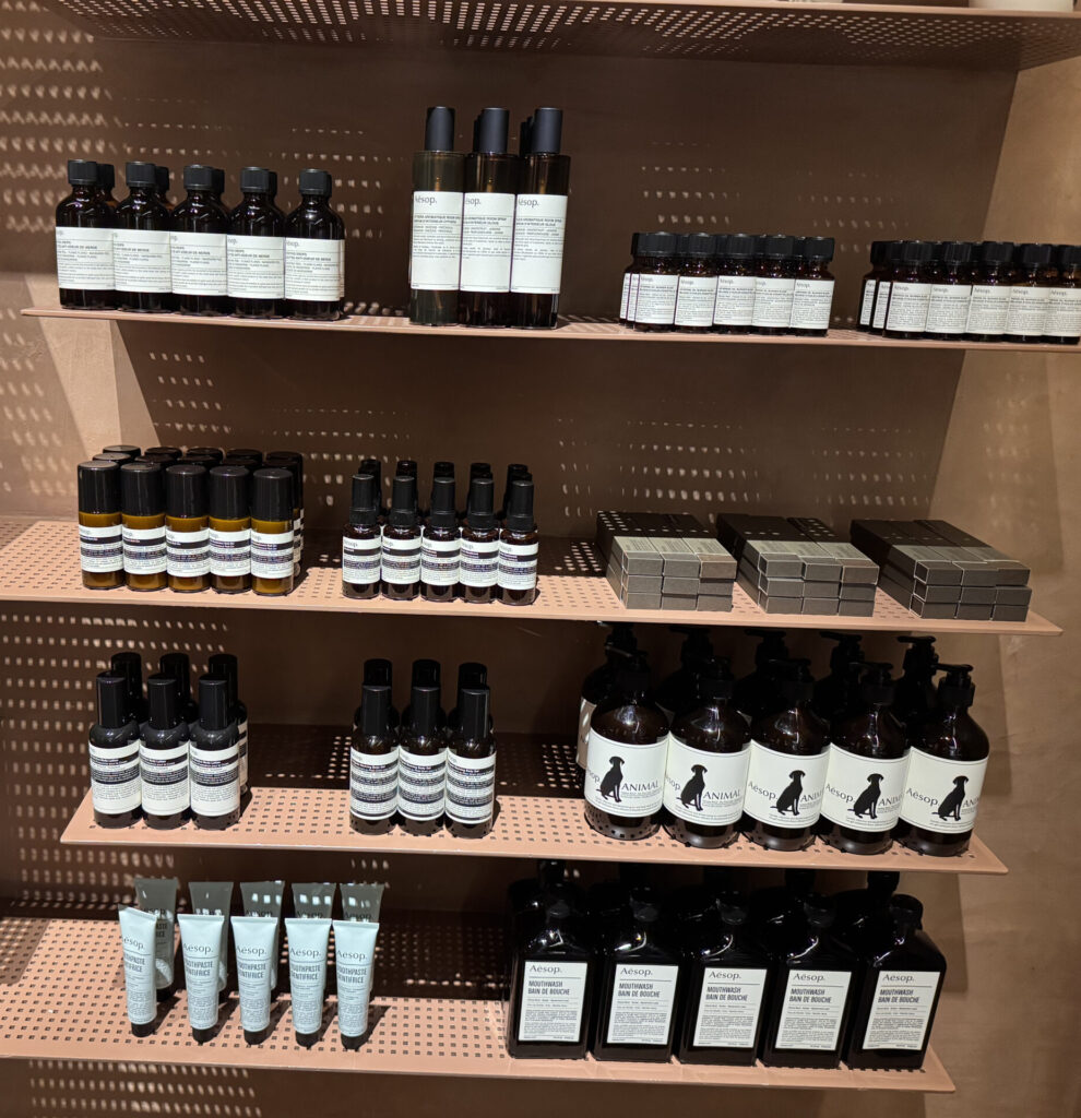 Aesop Toothpaste Dentifrice displayed on the bottom shelf at an Aesop store in TRX Mall, Kuala Lumpur, showing its availability outside Australia.