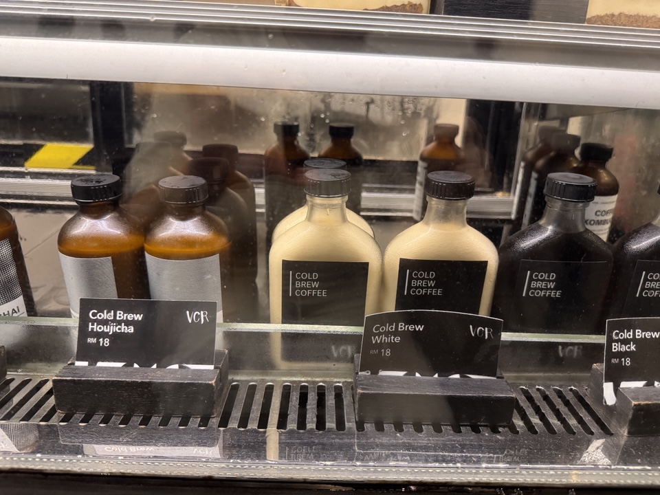 Bottled cold brew coffee selection including Hojicha and White coffee at VCR Bangsar.