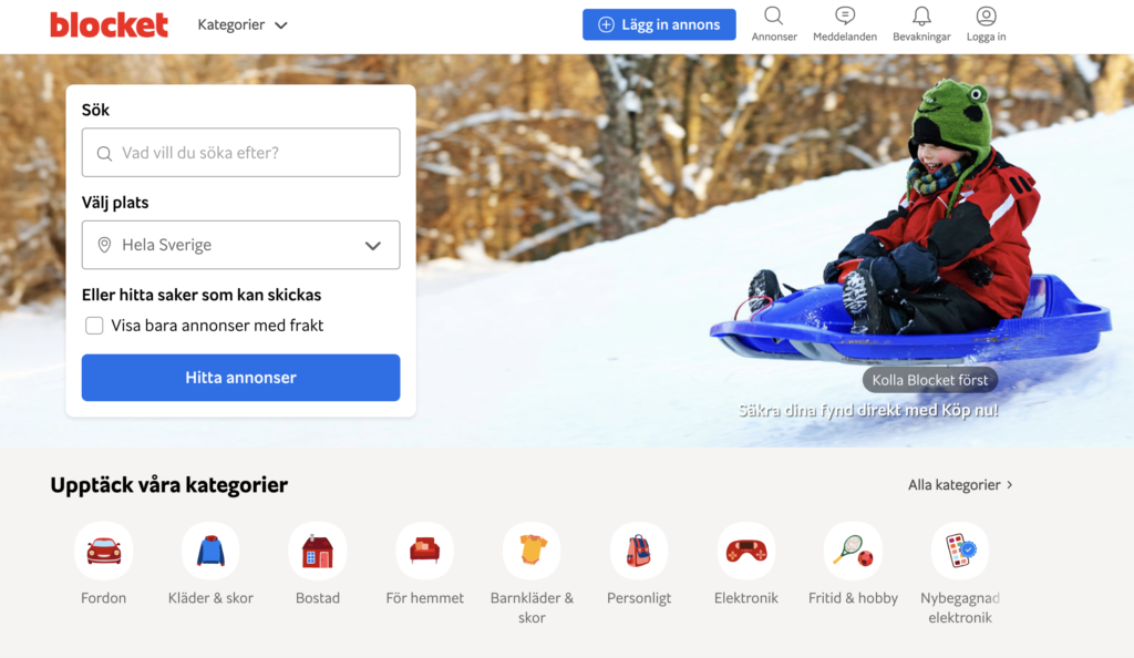 Blocket.se Sweden housing marketplace screenshot
