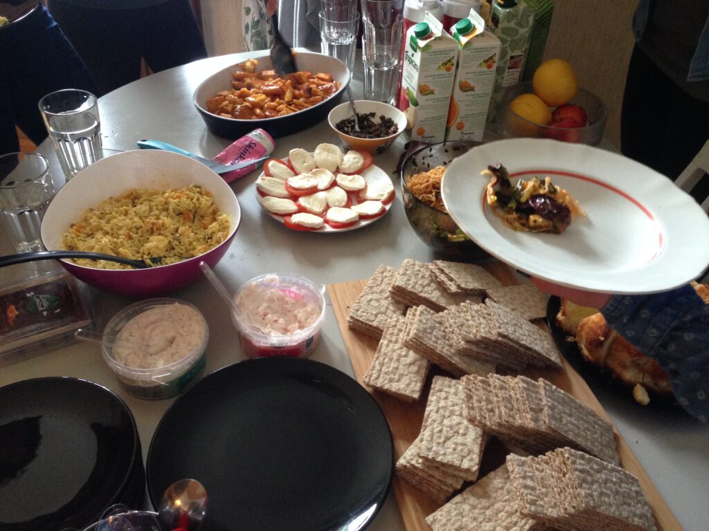 A bowl of rice salad made from rescued food in Sweden