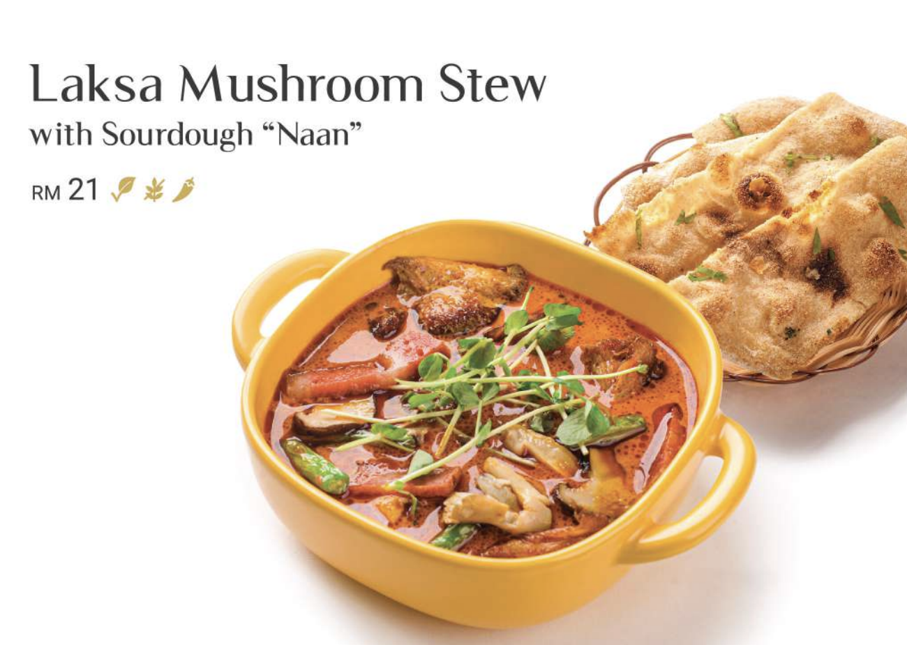 Laksa Mushroom Stew with Sourdough Naan at Roots Bistro Bangsar Kuala Lumpur.