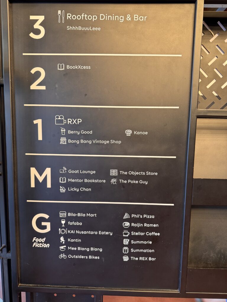 REXKL floor directory listing shops, restaurants, and BookXcess by level