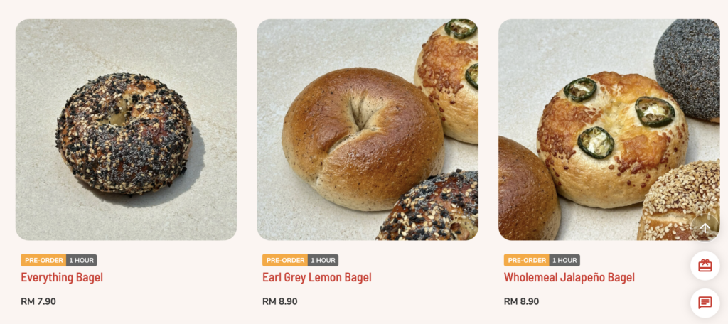 Selection of bagels from KLCG Confectionery & Bakery, including everything bagel, Earl Grey lemon bagel, and jalapeño cheese bagel.