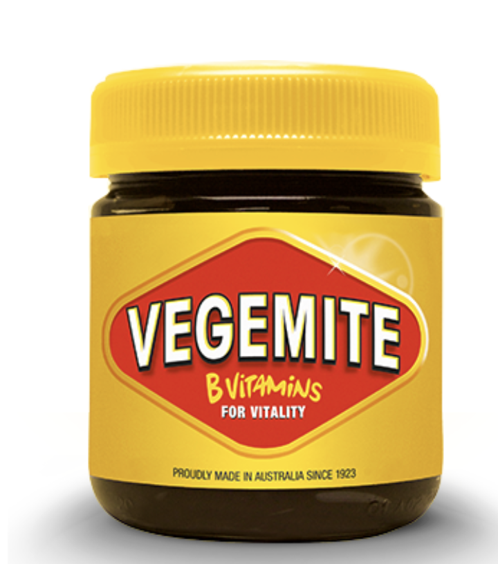 Jar of Vegemite, Australia’s iconic yeast extract spread made from brewer’s yeast.